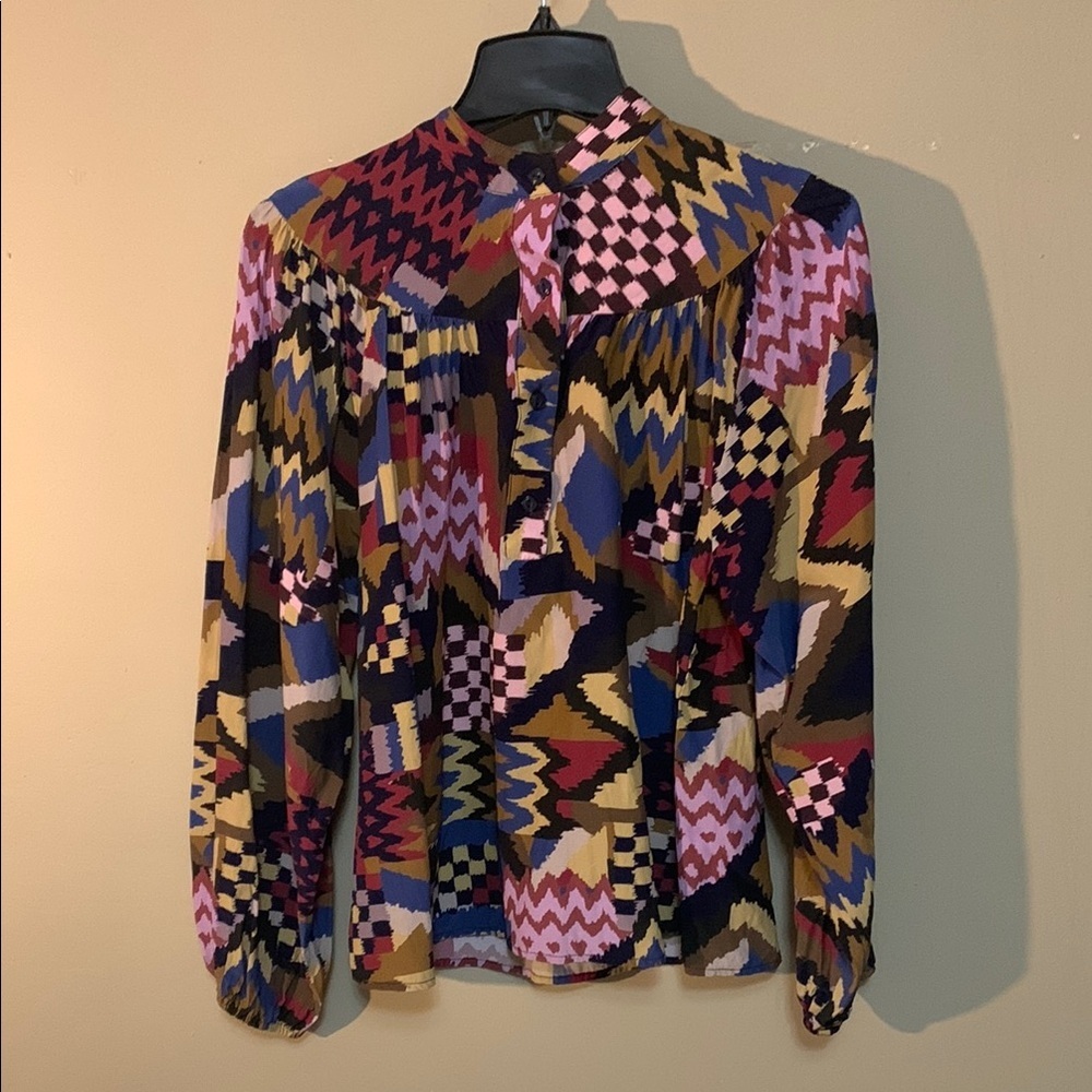 LaRoque Original Women’s Henley Geometric Blouse Size Medium Artsy Boho Funky